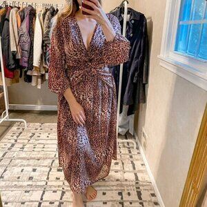 Anthropologie X Ranna Gill Leopard Print Midi Dress M